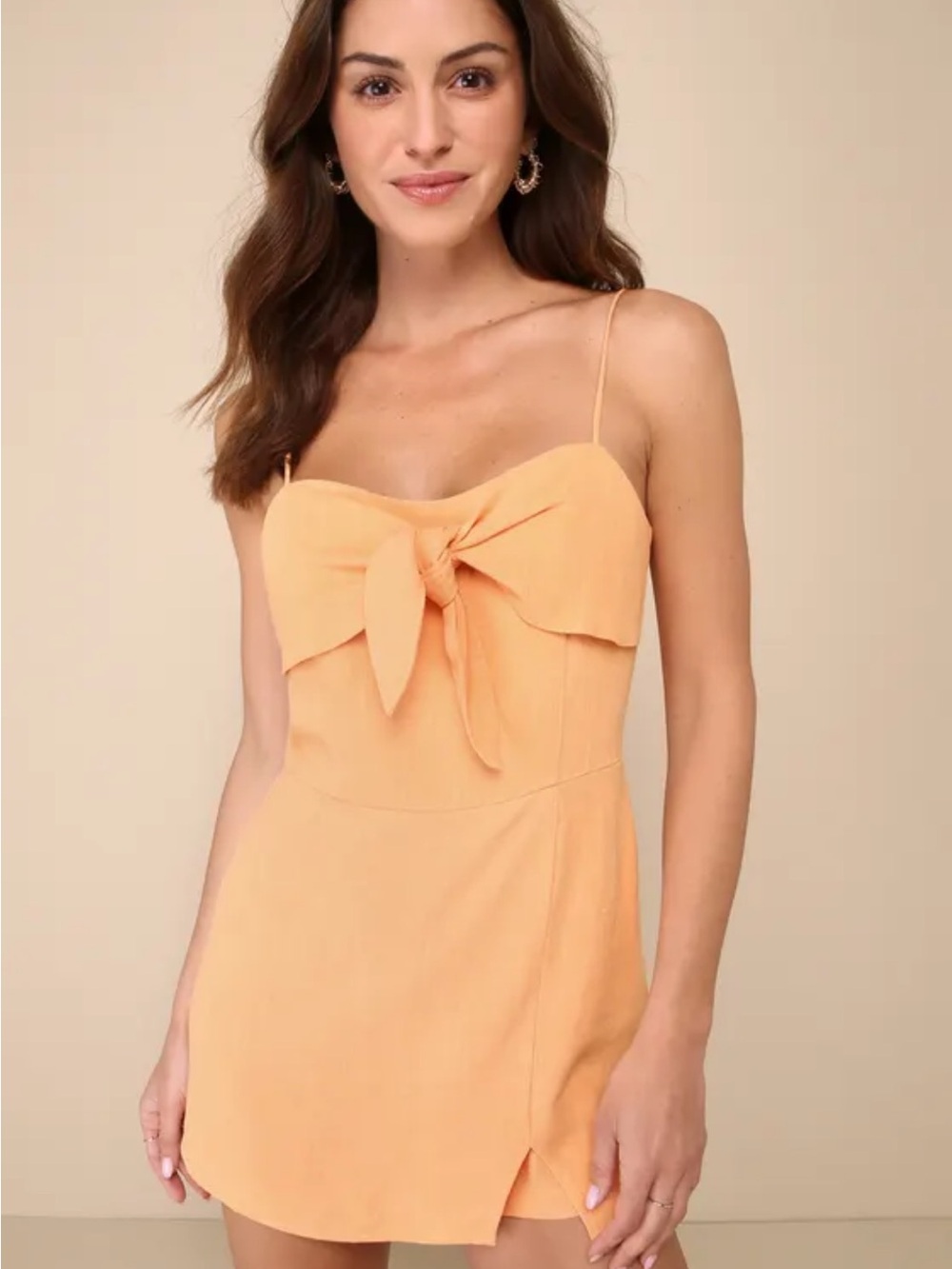 Lulu's Peach Tie-Front Mini Romper